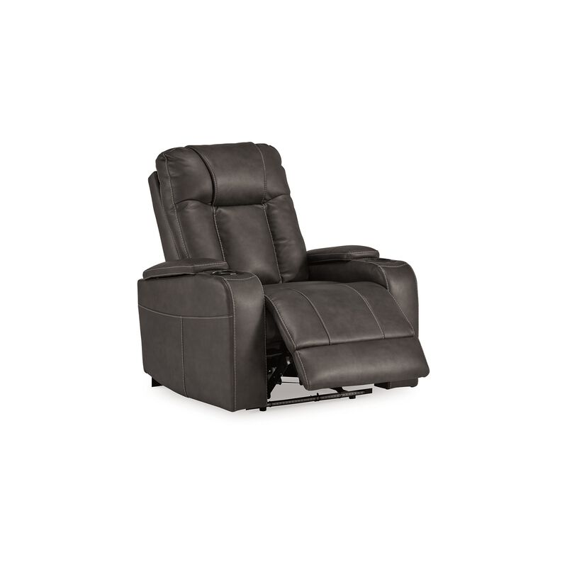 Callum Power Recliner Chair, Adjustable Headrest, Gray Faux Leather - Benzara