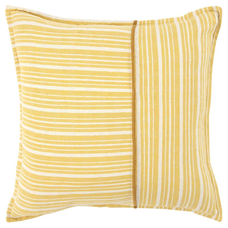 HomeRoots 20" Yellow and White Cotton Pillow With Embroidery Edges image number 2