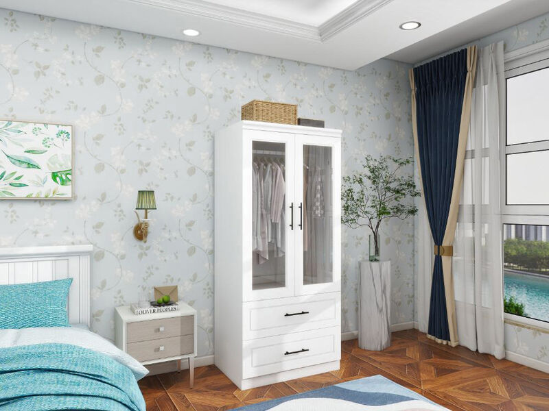 Tall Armoire Wardrobe Closet, Bedroom Armoires with Mirror, Wardrobe Cabinet with Drawers, Hanging Rod and Storage Cabinet ,White for Bedroom