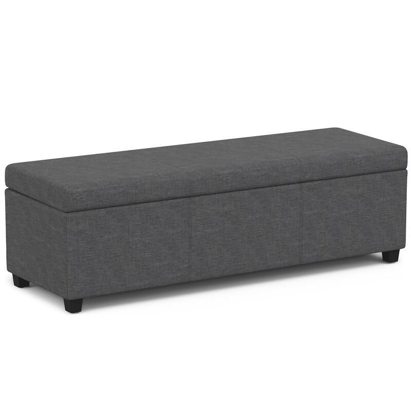 Simpli Home Avalon Extra Large Storage Ottoman Bench In Slate Grey Polyester Linen Fabric
