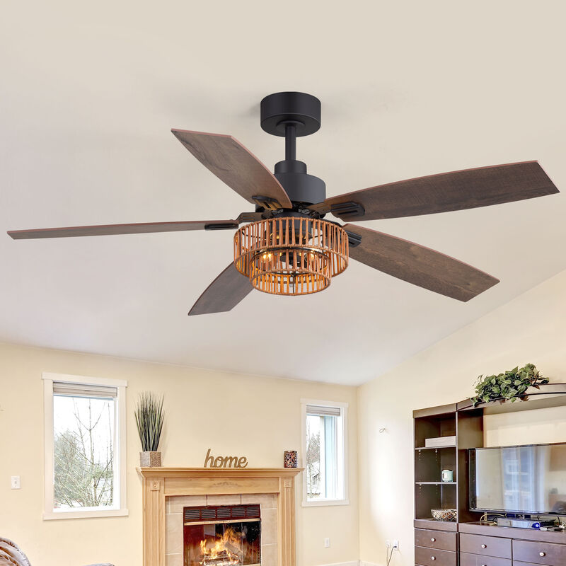 Breezary 52" Ceiling Fan with Lights,Wood Blades, Remote Control, 6 Speeds image number 8