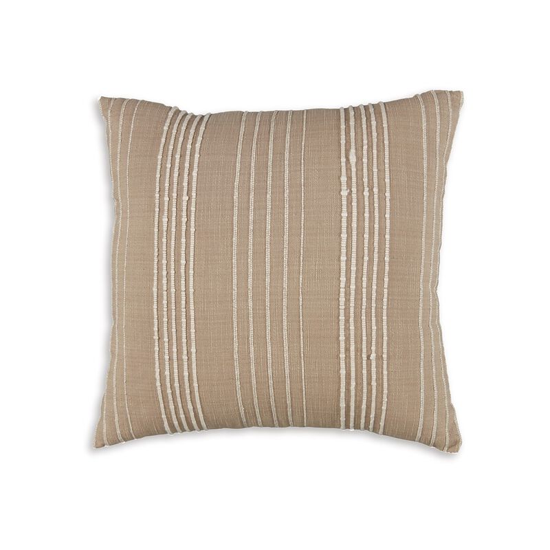 Throw Pillow Set of 4, 20 Inch Square, Cotton, White Stripes, Brown - Benzara