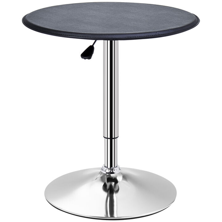 HOMCOM 25" Classic Round Adjustable Faux Leather Chrome Standing Bistro Table