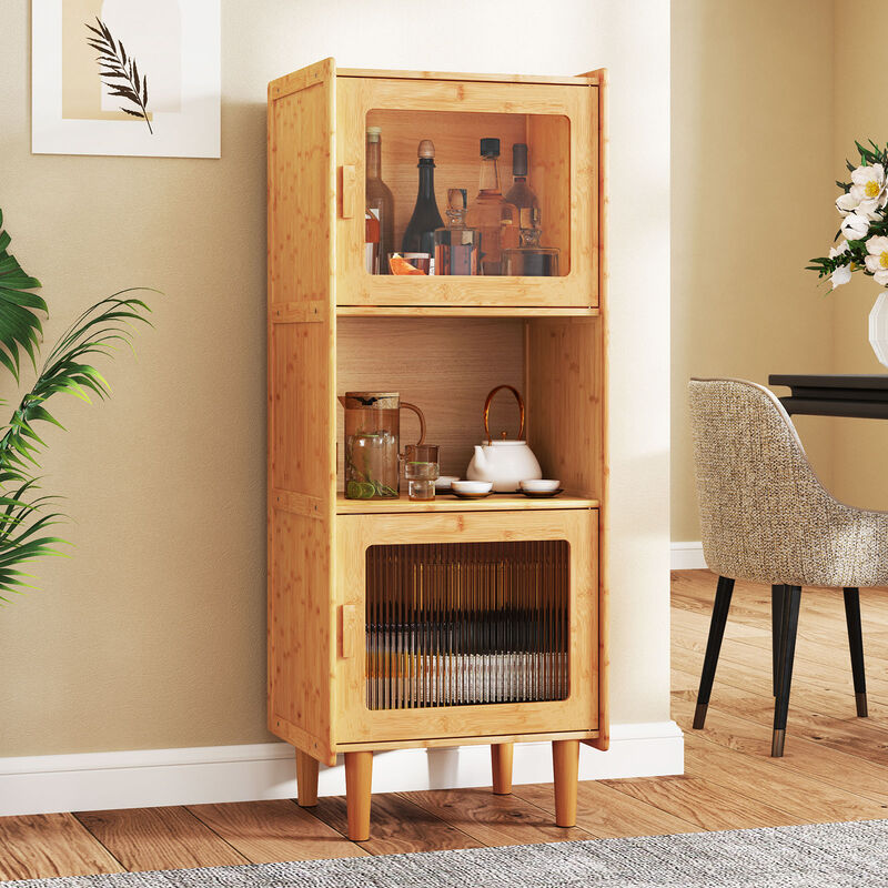3-Cube Wicker Storage Cabinet with Open Compartment and 2 Acrylic Doors