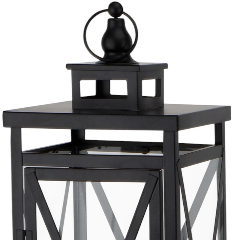 HomeRoots Set of Two Clear And Black Glass And Metal Tabletop Lantern Candle Holders