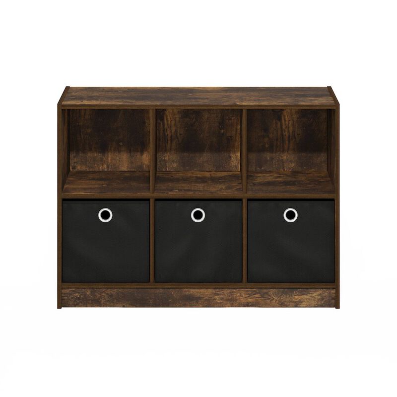 Basic 3x2 Bookcase Storage w/Bins, Amber Pine/Black