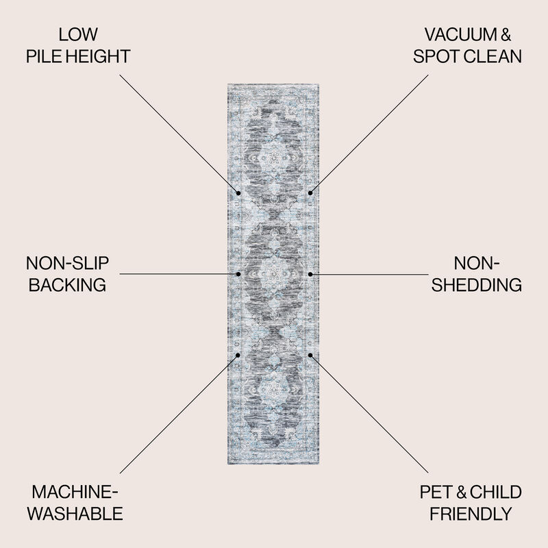 Bausch Bohemian Distressed Chenille Machine-Washable Dark Gray/Blue