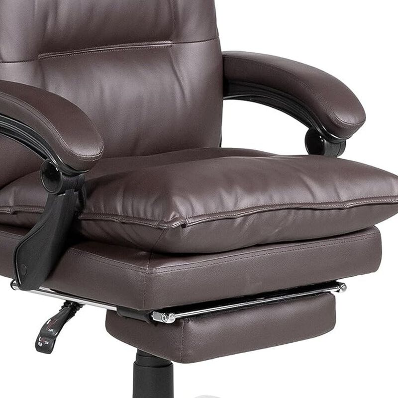 Elin 46 Inch Office Chair Recliner, Footrest, Brown Faux Leather, Wheels - Benzara