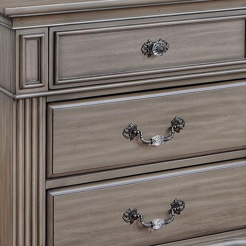 Queen Bedroom Set, Gray, Brass, Clear Wood, 2 Piece Set with Nightstand image number 6