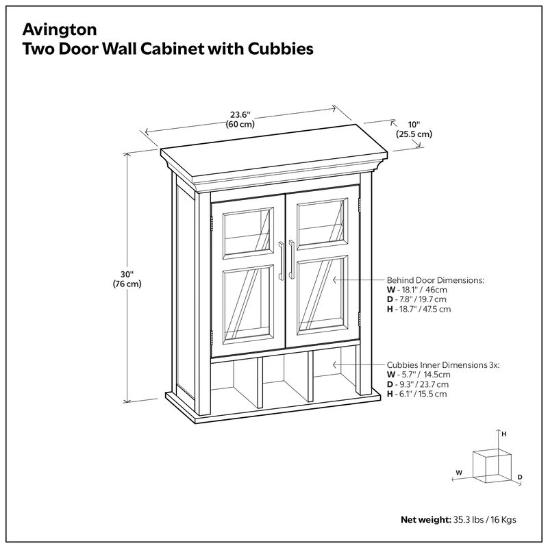 Simpli Home Avington 24W Wall Cabinet with Glass Doors and Cubbies image number 8