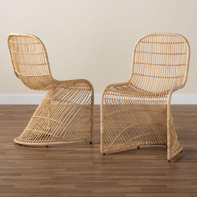 bali & pari Rosalba Bohemian Light Honey Rattan 2 Piece S Curve Dining Chair Set