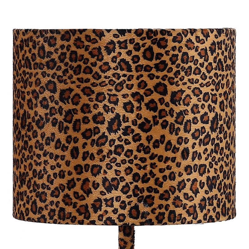 Fabric Wrapped Table Lamp with Dotted Animal Print, Brown and Black - Benzara image number 2