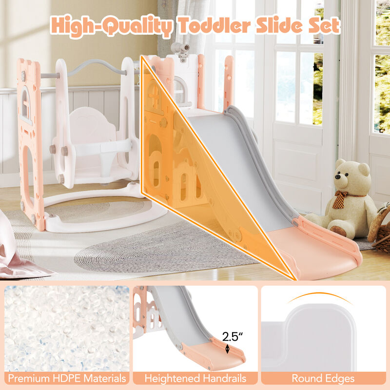L Shaped 7 in 1 Toddler Swing Set with Slide, Ladder and Basketball Hoop image number 7