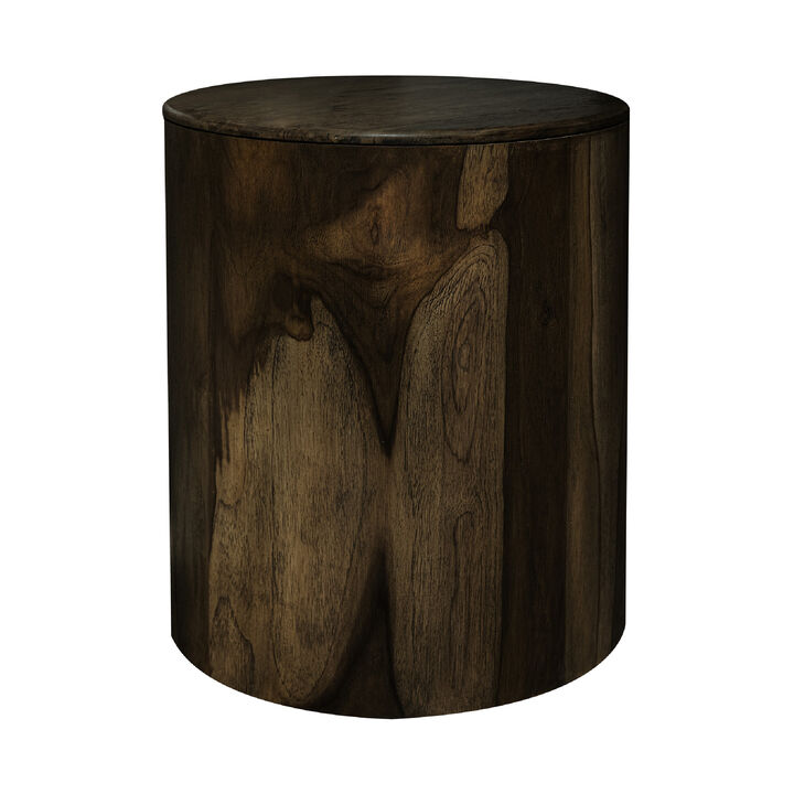 Eray Chairside End Table, Drum Design, Teak Black Mango Wood 18 Inch