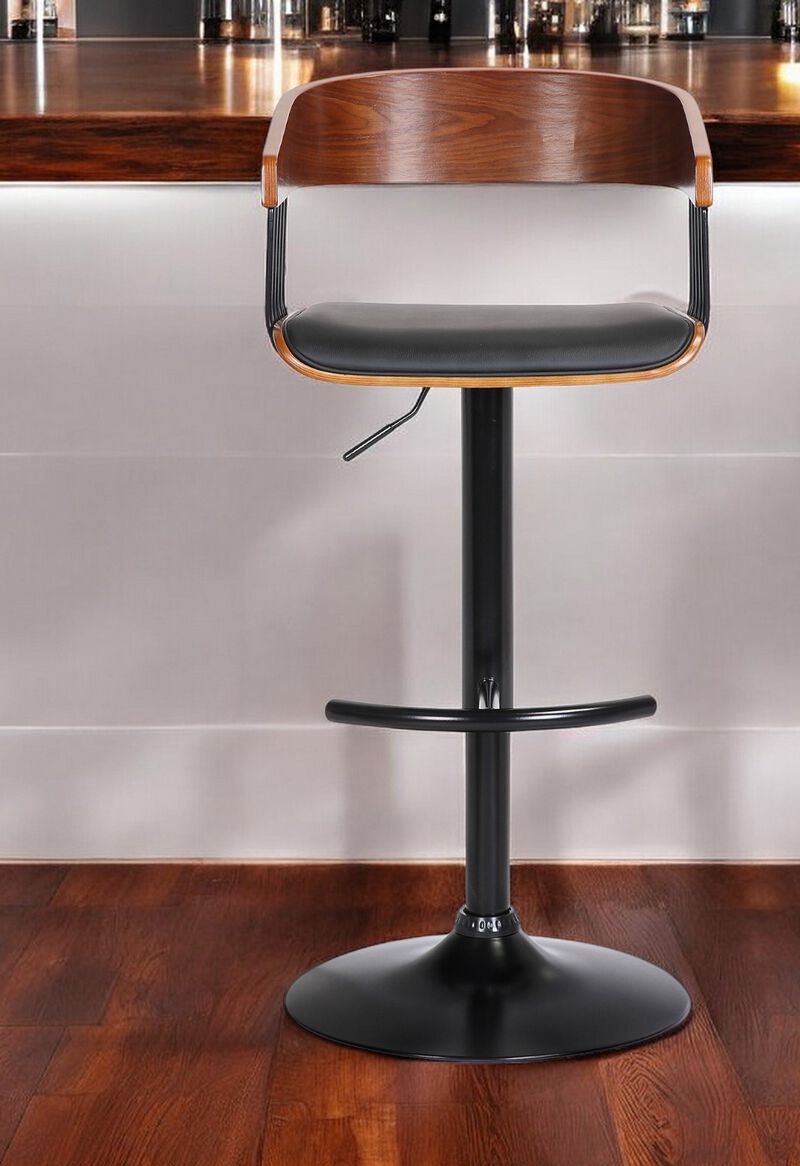 HomeRoots Faux Leather and Metal Adjustable Bar Stool with Full Back image number 1