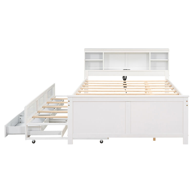 Whisen Platform Bed with Storage Headboard, USB, Twin Size Trundle and 3 Drawers image number 0