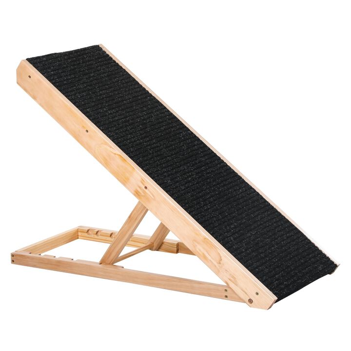 Pet Ramp Bed Steps for Dogs Cats Foldable Height Adjustable with Non-slip Carpet Pine Wood 35.5"L x 16"W x 24"H Black