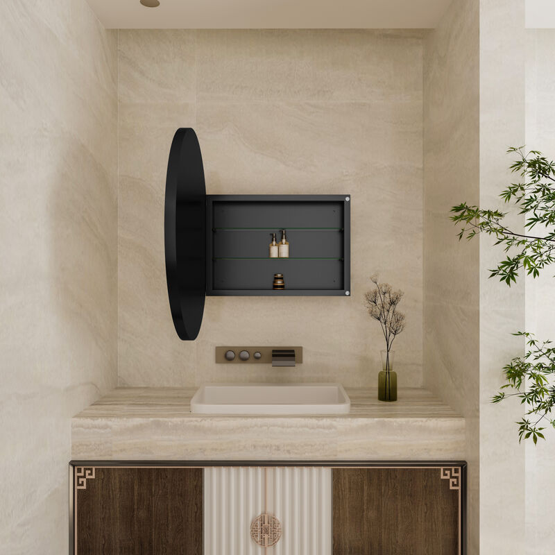 ELEMENT ACE Modern Round Metal Medicine Cabinet with Adjustable Shelves - Elegant Bathroom Storage Solution image number 4