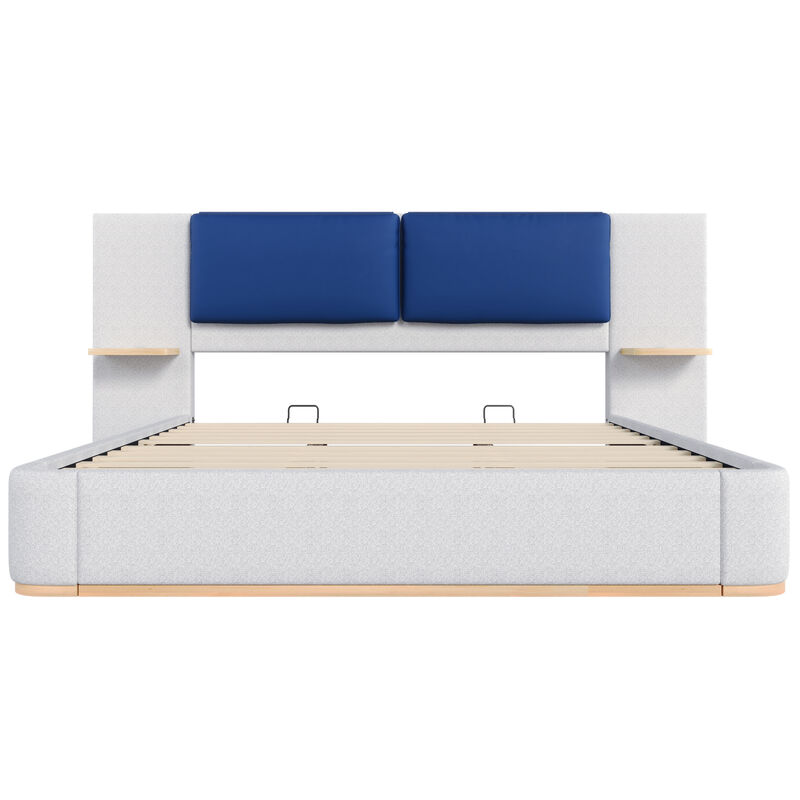 Merax Upholstered Bed Frame with Side Shelves