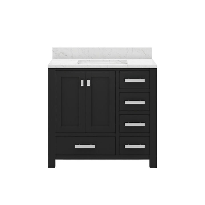 Madison 36 In. Single Sink Carrara White Marble Countertop Bath Vanity in Espresso with Chrome Hardware