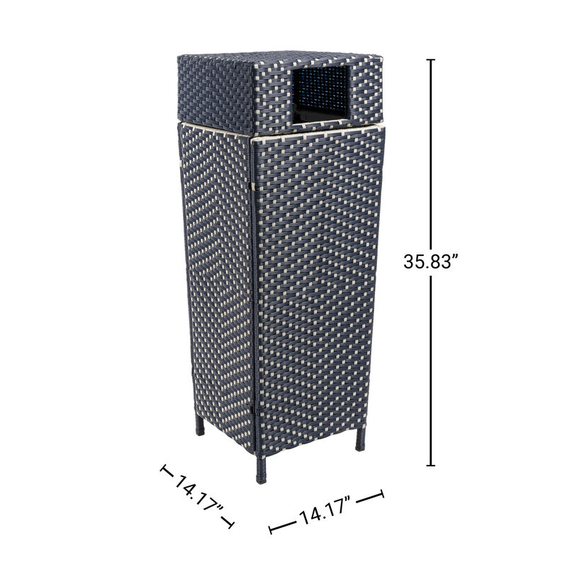 Keaton Modern All-Weather Wicker/Metal Lidded Hideaway Outdoor Trash Can