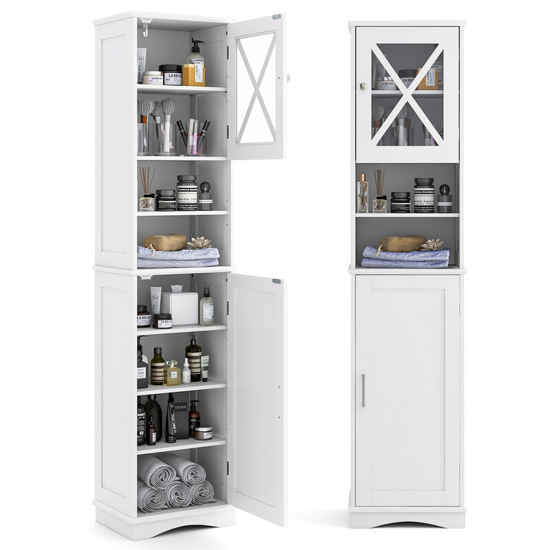 Bathroom Storage Cabinet with 5 Adjustable Shelves, Tall Freestanding Design