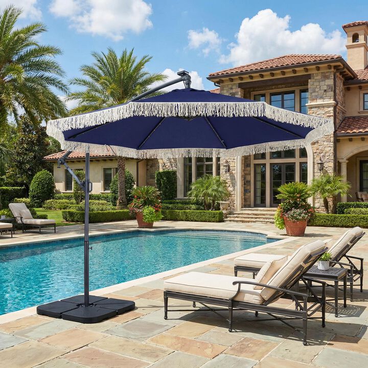 10 ft. Offset Umbrella with 360&deg; Rotation Removable Tassel Design for Patio Garden Outdoor Shade -Beige