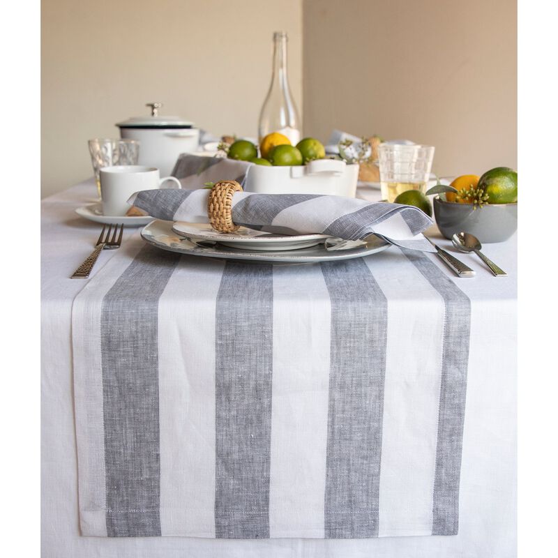 Solino Home Cabana Stripe 100% Linen Table Runner &ndash; Handcrafted, Machine Washable, Perfect for Holiday and Everyday Dining