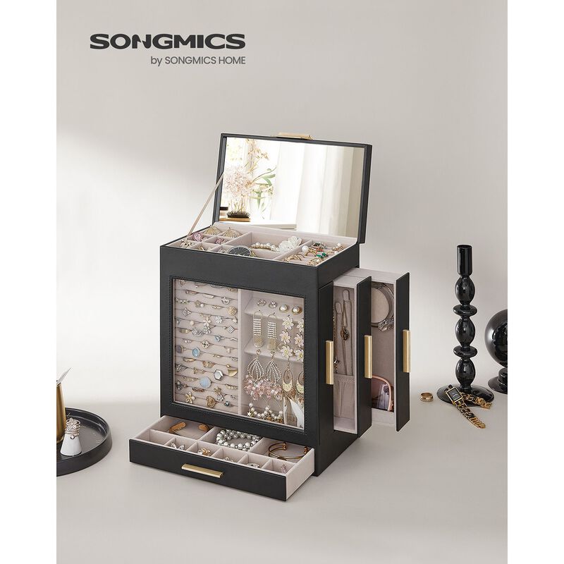 Elegant 5-Layer Jewelry Box with Glass Window, Vertical Storage Space, and Large Mirror image number 1