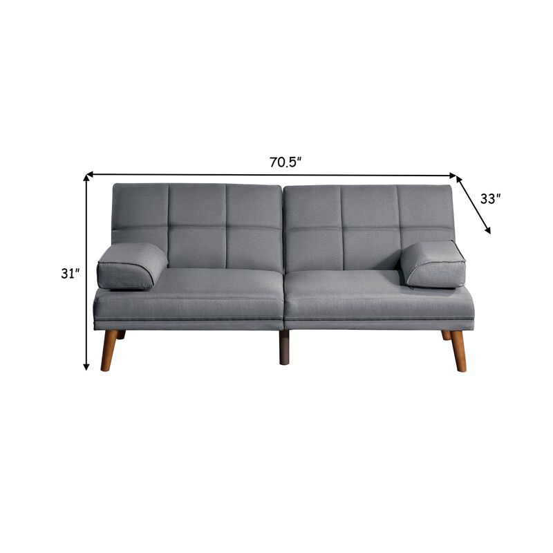 Gina 71 Inch Adjustable Futon Sofa Bed, Square Tufted, Tapered Legs, Gray - Benzara