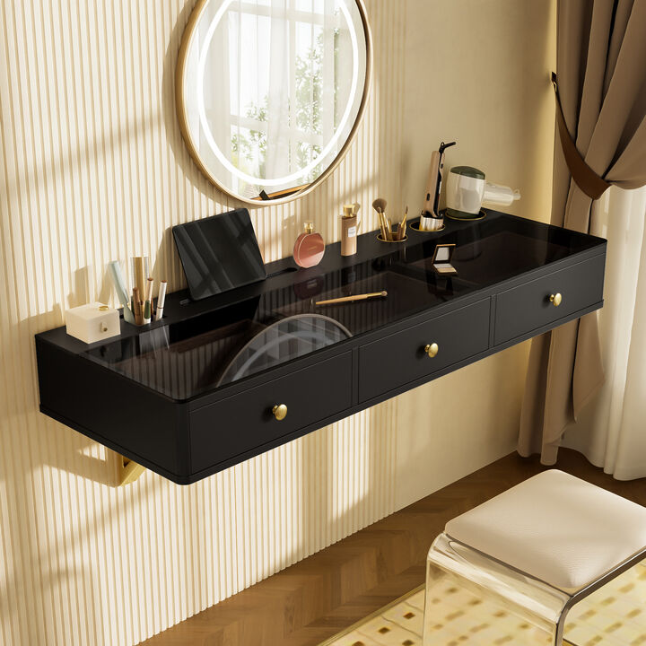 Whisen 47" Floating Shelf with 3 Drawers, Multi-Purpose Wall-Mounted Vanity Table, Mounted Desk