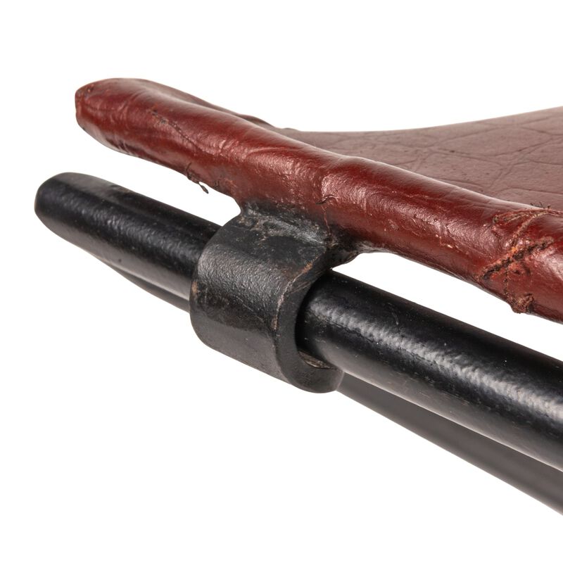 Collapsible Leather and Metal Stool, Russet Brown image number 8