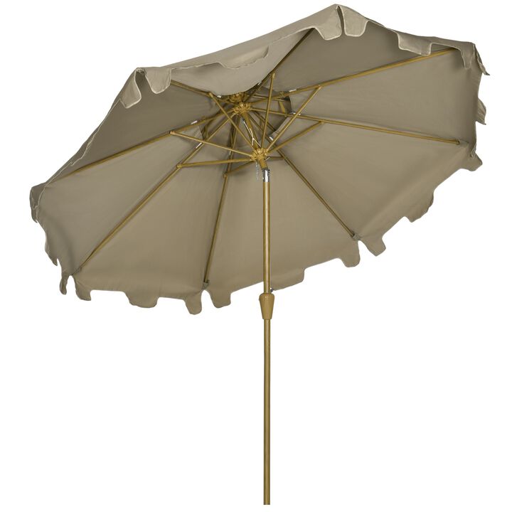 Brown Patio Umbrella: 9' Double Top Ruffled Market Umbrella with Tilt, Crank, 8 Ribs