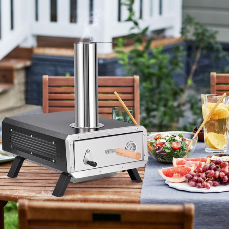 Hivvago Outdoor Pizza Oven Portable Wood Pellet Pizza Stove with 12 Inch Round Rotatable Pizza Stone