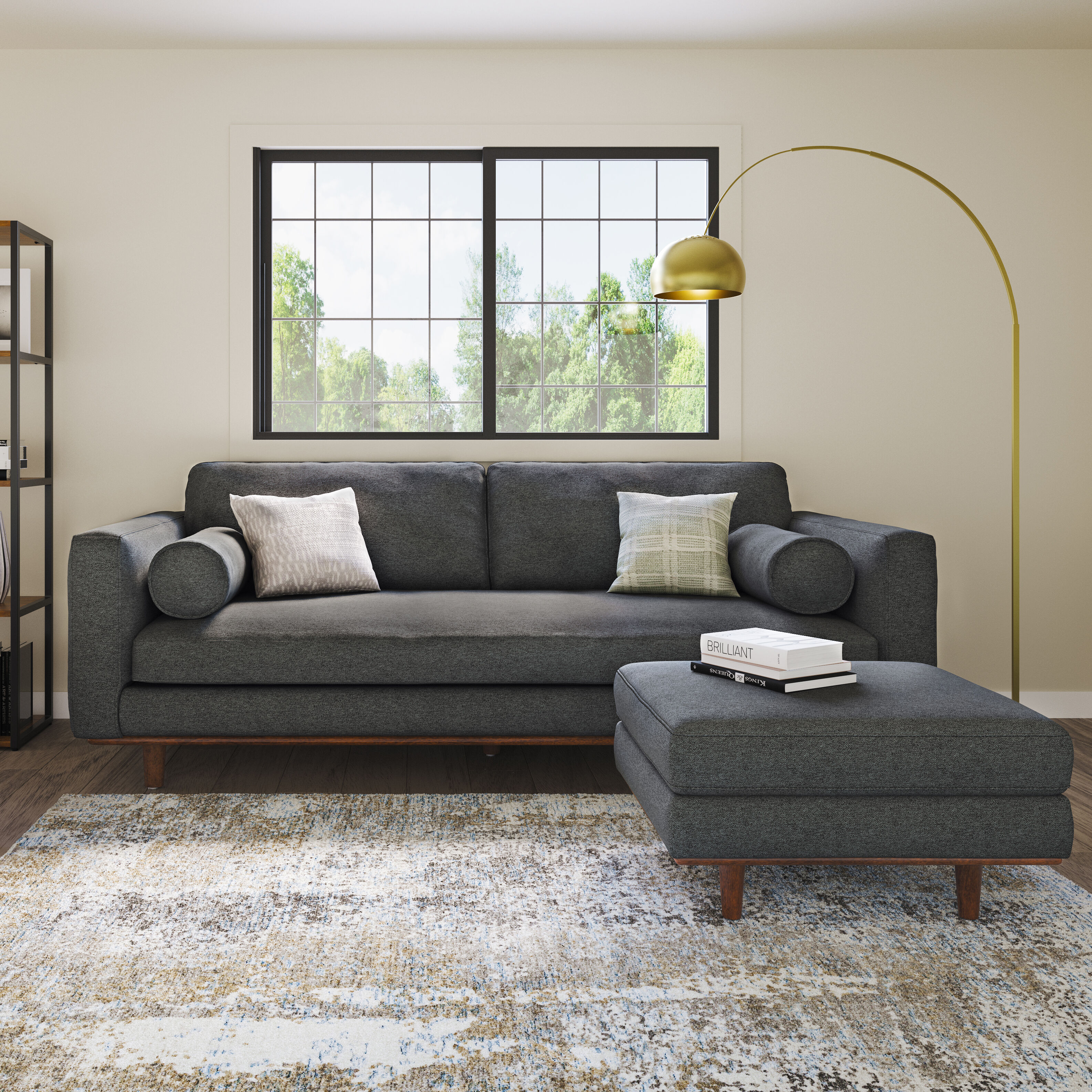 Morrison 72 inch Wide Mid-Century Modern Loveseat Sofa in Charcoal