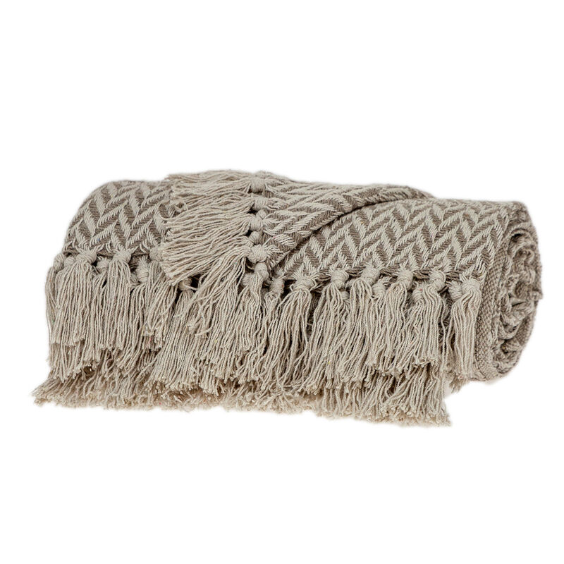 HomeRoots Multi Beige Herringbone Woven Handloom Throw image number 4