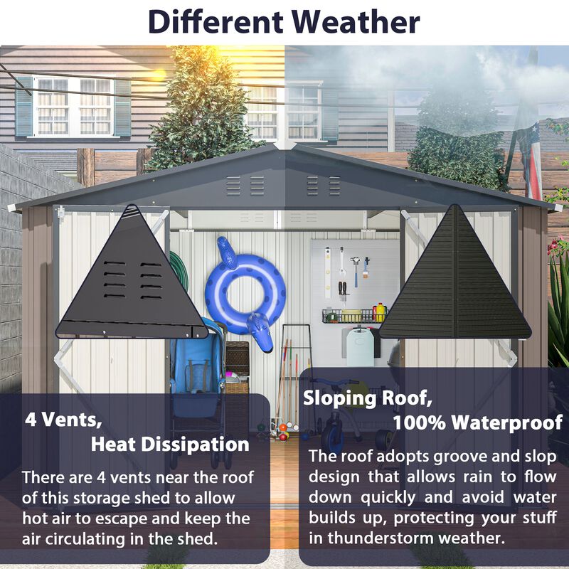 Mondawe 10'x10' Brown Metal Storage Shed with Lockable Doors