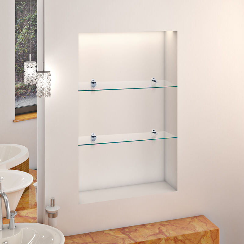 Set of 2 Glass Floating Shelves with Chrome Brackets 16 x 6"