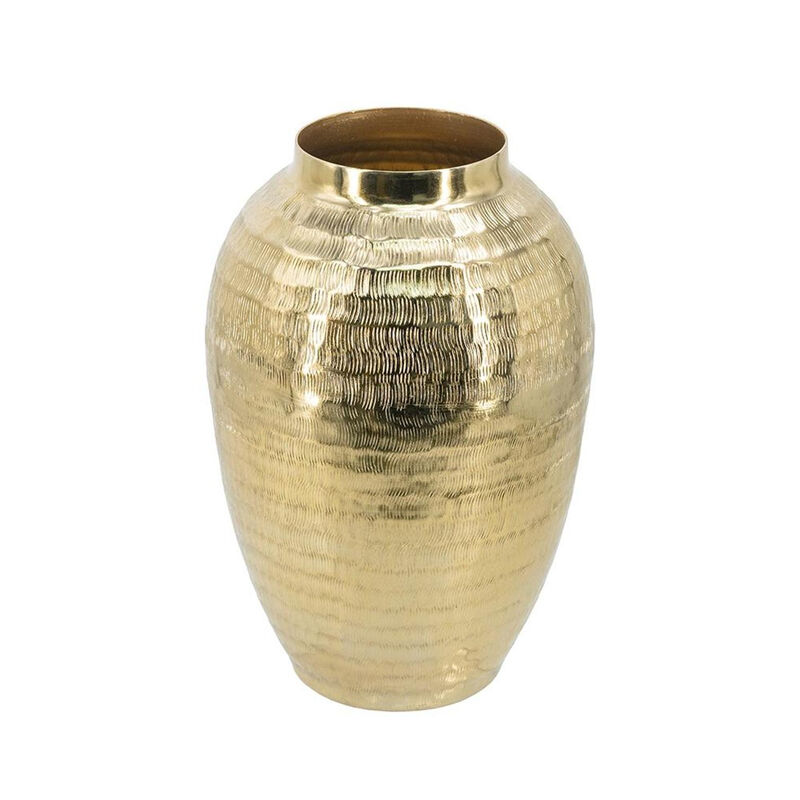 HomeRoots 13" Gold Hammered Aluminum Urn Table Vase image number 4