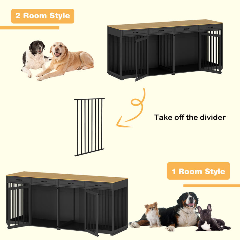 Large Dog Crate Console with Storage Drawer, 92.9" W x 27.6" D x 39.4" H
