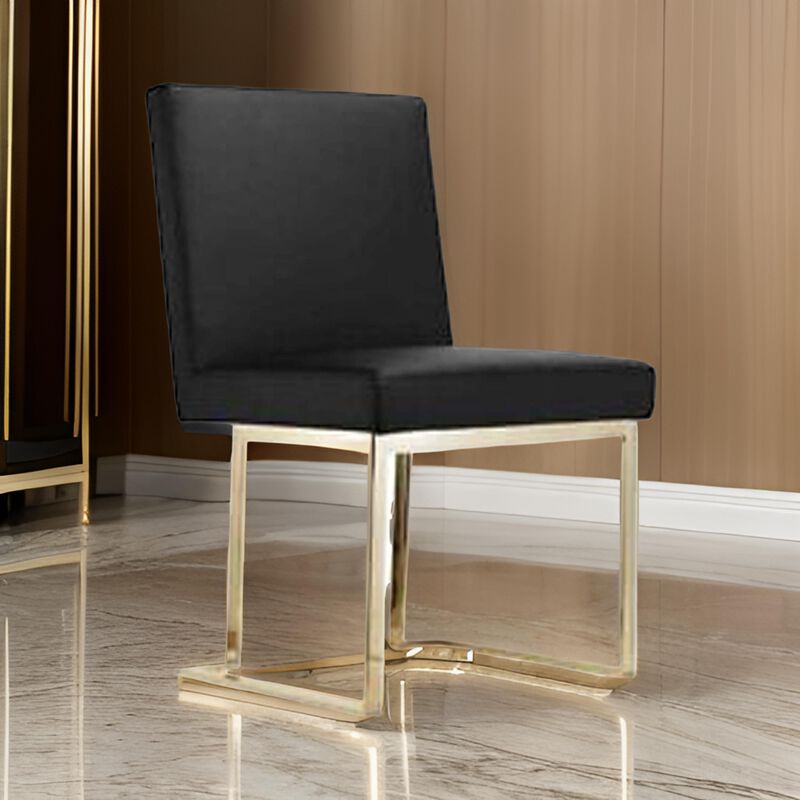 Boly 26 Inch Counter Height Chair, Black Faux Leather Seat, Gold Cantilever - Benzara