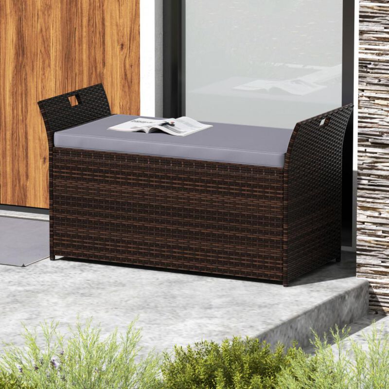 Hivvago Outdoor Bench with Hand-woven PE Rattan Wicker and Side Handles