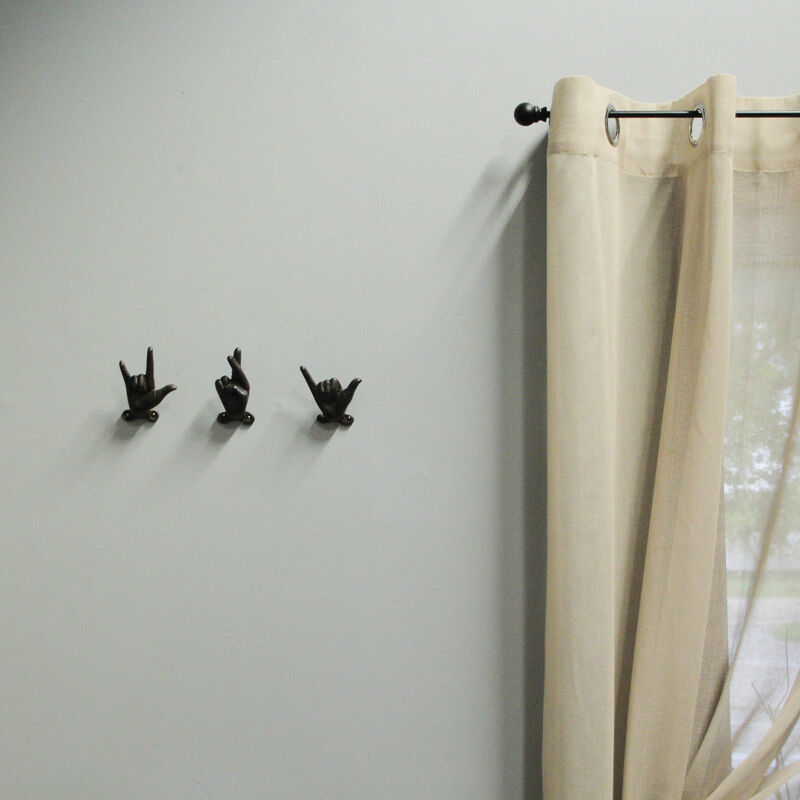 Set of 3 Brown Cast Iron Hand Gesture Wall Hooks image number 1