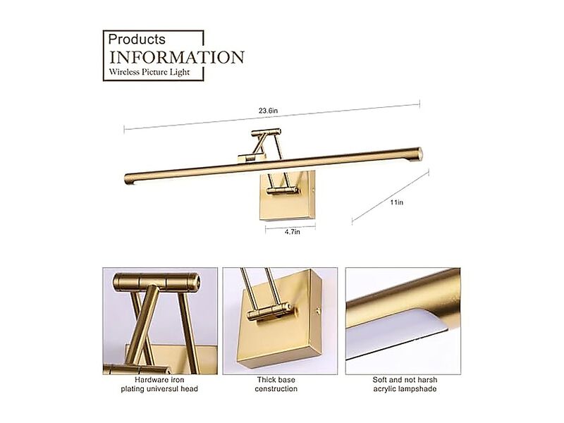Brass Light LED Gold Art Hard Wired Frame Lights 24 Inch Gallery Wall Modern Arm image number 3