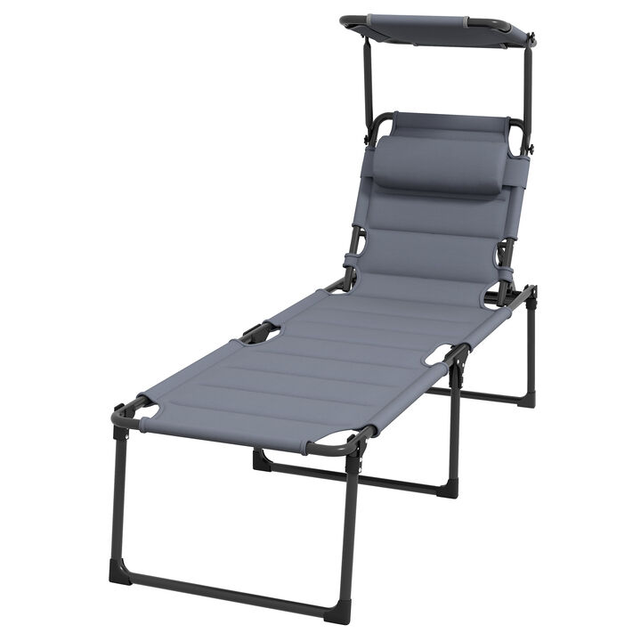 Hivvago Folding Outdoor Lounge Chair with Adjustable Back and Canopy