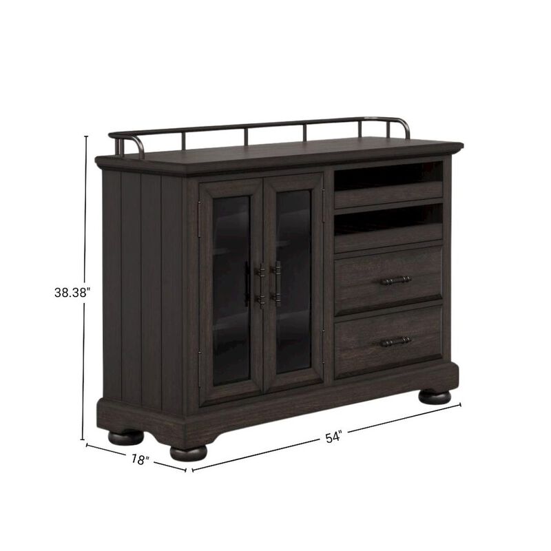 FurniFact Brown Credenza with Storage &ndash; Sideboard Buffet Cabinet with Glass Doors image number 5