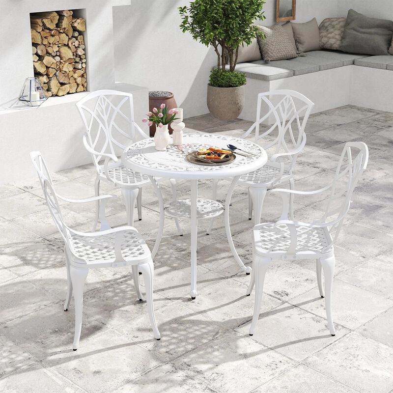 Mondawe Outdoor 5-Piece Premium Bistro Set,Cast Aluminum Rustproof Frame, Table With Umbrella Hole
