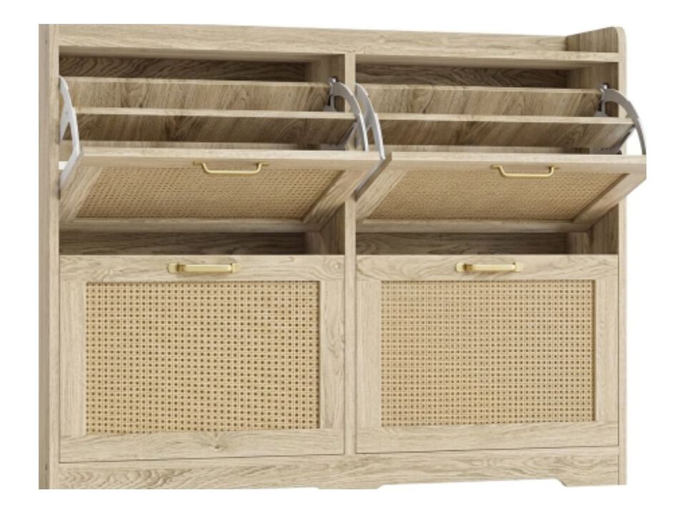 Entryway Wood Shoe Storage Cabinet Flip Drawer 4 Drawers Wide