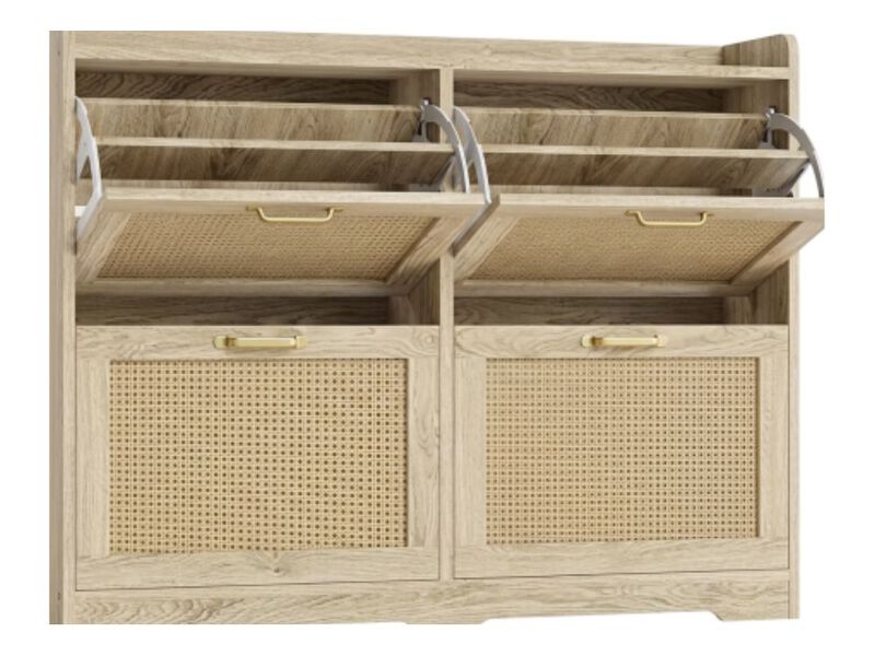 Entryway Wood Shoe Storage Cabinet Flip Drawer 4 Drawers Wide image number 0