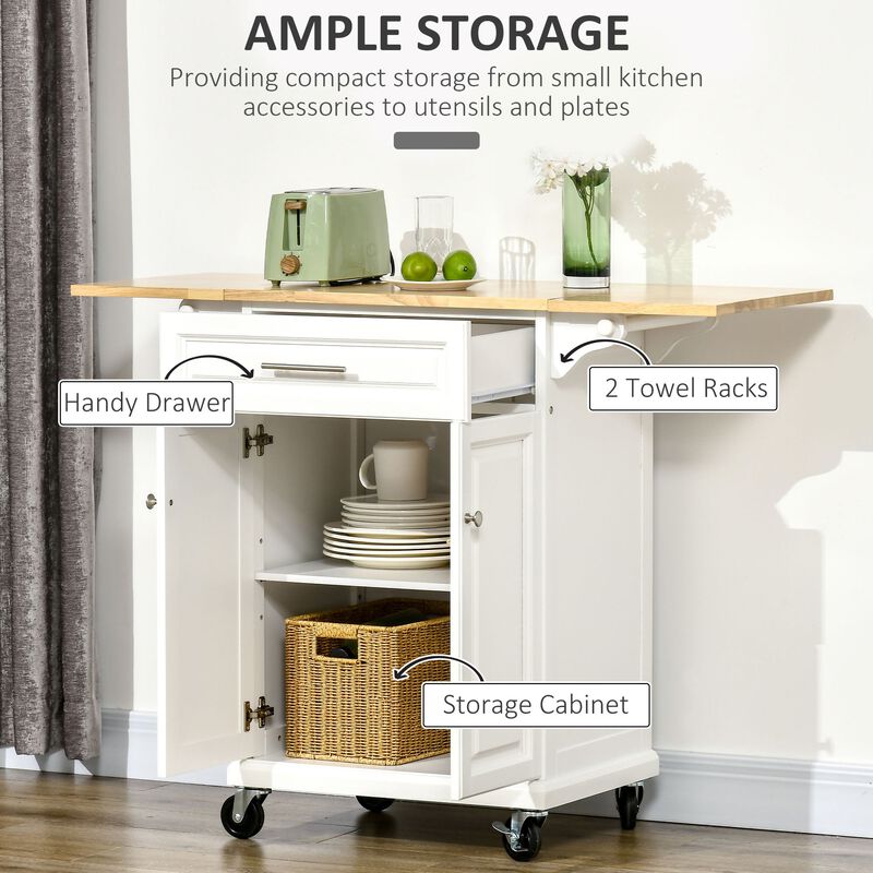 Kitchen Island Cart on Wheels with Extended Counter Drawer Cabinet Towel Racks Versatile Use